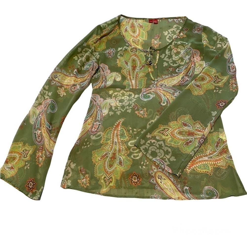 ESPRIT floral blouse long sleeve shirt sheer tunic printed top size Small